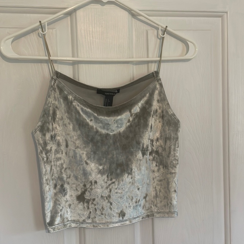 Forever 21 Crushed Velvet Green Cami Crop Top Small